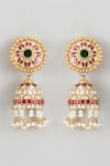 Shop_Karisa Designs_White Kundan Embellished Jhumkas _at_Aza_Fashions