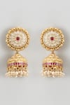 Shop Karisa Designs Gold Plated Pearls, Stones Geometric Carved Jhumkas at Aza Fashions Shop_Karisa Designs_Gold Plated Pearls, Stones Geometric Carved Jhumkas _at_Aza_Fashions