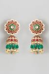 Shop_Karisa Designs_Red Floral Carved Cutwork Jhumkas _at_Aza_Fashions