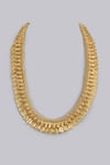 Shop_Karisa Designs_Gold Plated Metal Coin Carved Necklace_at_Aza_Fashions