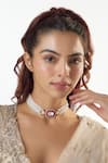 Buy_Karisa Designs_Red Moissanite Polki Studded Pendant Choker _at_Aza_Fashions