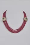 Shop_Karisa Designs_Red Moissanite Polki Embellished Necklace _at_Aza_Fashions