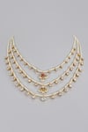 Shop_Karisa Designs_White Kundan Pearl Embellished Layered Necklace _at_Aza_Fashions