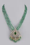 Shop_Karisa Designs_Green Stone Moissanite And Bead Embellished Pendant Necklace _at_Aza_Fashions