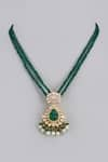 Shop_Karisa Designs_Green Stone Moissanite Polki Embellished Pendant Necklace _at_Aza_Fashions