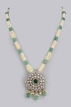 Shop_Karisa Designs_Green Stone Moissanite And Cz Embellished Pendant Necklace _at_Aza_Fashions