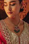 Buy_Karisa Designs_Red Stone Kundan And Onyx Bead Embellished Necklace _at_Aza_Fashions