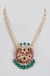 Shop_Karisa Designs_Red Stone Kundan And Onyx Bead Embellished Necklace _at_Aza_Fashions