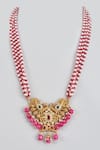 Buy_Karisa Designs_Red Kundan Carved Peacock Motif Pendant Necklace _at_Aza_Fashions