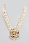 Shop_Karisa Designs_White Stone Moissanite Polki And Pearl Embellished Pendant Necklace _at_Aza_Fashions