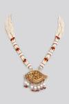 Buy_Karisa Designs_Gold Plated Pearl Carved Embellished Pendant Necklace _at_Aza_Fashions