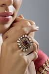 Buy_Karisa Designs_Red Moissanite Polki And Cz Embellished Ring _at_Aza_Fashions