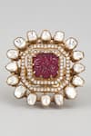 Shop_Karisa Designs_Red Moissanite Polki And Cz Embellished Ring _at_Aza_Fashions