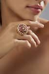 Buy_Karisa Designs_Red Moissanite Polki Cz And Embellished Ring _at_Aza_Fashions