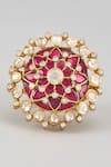 Shop_Karisa Designs_Red Moissanite Polki Cz And Embellished Ring _at_Aza_Fashions