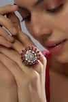 Buy_Karisa Designs_Red Moissanite Polki Victorian Embellished Floral Ring _at_Aza_Fashions