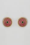 Shop_Karisa Designs_Red Kundan Embellished Stud Earrings _at_Aza_Fashions