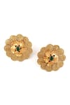 Shop_SUHANI PITTIE_Gold Plated Crystal Kasu Foliage Stud Earrings _at_Aza_Fashions