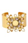 Shop_SUHANI PITTIE_White Crystal And Kasu Coin Embellished Snowflake Cuff Bracelet _at_Aza_Fashions