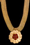 Buy_SUHANI PITTIE_Gold Plated Crystal Kasu Coin Floral Pendant Necklace _at_Aza_Fashions