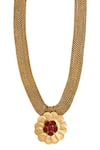 Shop_SUHANI PITTIE_Gold Plated Crystal Kasu Coin Floral Pendant Necklace _at_Aza_Fashions