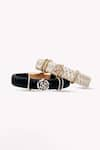 Shop_Rowas Jewels_Gold Plated Diamond Rose Vegan Leather Natural Bracelet _at_Aza_Fashions