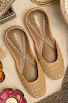 Buy_Coral Haze_Gold Sequin Angela Scattered Embroidered Juttis _at_Aza_Fashions