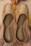 Shop_Coral Haze_Multi Color Thread Lydia Zig Zag Embroidered Juttis _at_Aza_Fashions