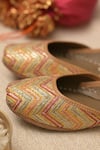 Coral Haze_Multi Color Thread Lydia Zig Zag Embroidered Juttis _Online_at_Aza_Fashions