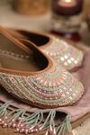 Coral Haze_Multi Color Glass Bead Saanjh Embroidered Juttis _Online_at_Aza_Fashions