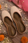 Buy_Coral Haze_Ivory Pearl Geet Embroidered Juttis _at_Aza_Fashions