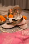 Shop_Coral Haze_Ivory Pearl Geet Embroidered Juttis _at_Aza_Fashions