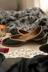 Shop_Coral Haze_Black Crystal Diva Embellished Juttis _at_Aza_Fashions