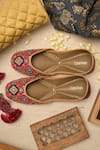 Shop_Coral Haze_Maroon Ajrakh Khushi Print Juttis _at_Aza_Fashions