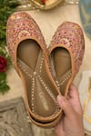 Shop_Coral Haze_Maroon Mandala Ujaala Sequin Hand Embroidered Juttis _at_Aza_Fashions