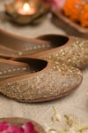 Coral Haze_Gold Glass Bead Shamaa Crystal Embellished Juttis _Online_at_Aza_Fashions