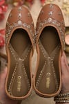 Buy_Coral Haze_Brown Sequin Mehak Hand Embroidered Juttis _at_Aza_Fashions