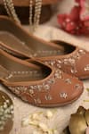 Buy_Coral Haze_Brown Sequin Mehak Hand Embroidered Juttis _Online_at_Aza_Fashions