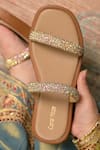 Coral Haze_Gold Rhinestone Lumina Strap Embellished Sliders _Online_at_Aza_Fashions