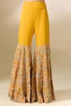 Anamika Khanna_Yellow Embroidered Kesar Draped Sharara Saree With Unstitched Blouse Piece _at_Aza_Fashions