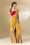 Anamika Khanna_Yellow Embroidered Kesar Draped Sharara Saree With Unstitched Blouse Piece _Online