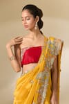 Buy_Anamika Khanna_Yellow Embroidered Kesar Draped Sharara Saree With Unstitched Blouse Piece 