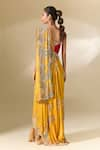 Shop_Anamika Khanna_Yellow Embroidered Kesar Draped Sharara Saree With Unstitched Blouse Piece _at_Aza_Fashions