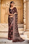 Buy_Samyukta Singhania_Brown Saree Chiffon Printed Floral Buta With Running Blouse Piece _at_Aza_Fashions