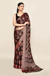 Samyukta Singhania_Brown Saree Chiffon Printed Floral Buta With Running Blouse Piece _at_Aza_Fashions