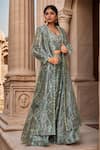 Buy_Samyukta Singhania_Green Silk Printed Stone Blouse Leaf Embellished Hem Jacket With Lehenga Set _at_Aza_Fashions