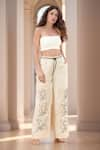 Buy_Samyukta Singhania_Off White 100% Linen Embroidery Thread Flared Pant _at_Aza_Fashions