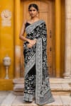 Buy_Samyukta Singhania_Black Georgette Embroidery Floral Saree With Unstitched Blouse Piece _at_Aza_Fashions