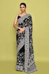 Samyukta Singhania_Black Georgette Embroidery Floral Saree With Unstitched Blouse Piece _at_Aza_Fashions