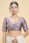 Buy_Samyukta Singhania_Purple Banarasi Embroidered Thread Leaf Floral Pattern Woven Saree Blouse 